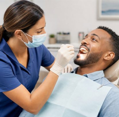 Dentist performing a comfortable oral examination for an adult patient
